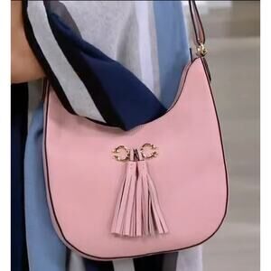 [C. Wonder] Pink Nude Pebbled Leather Hobo Handbag Tassel Purse Zip Closure